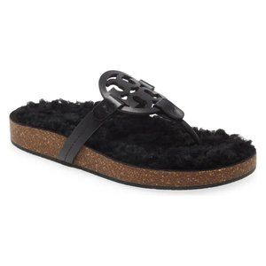 NIB Tory Burch Miller Cloud Shearling Leather Sandal Black 6.5 7 7.5 8.5 9 9.5